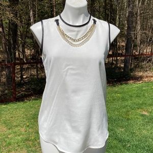 Karl Lagerfeld faux leather trim chain and pearl accent sleeveless top size S